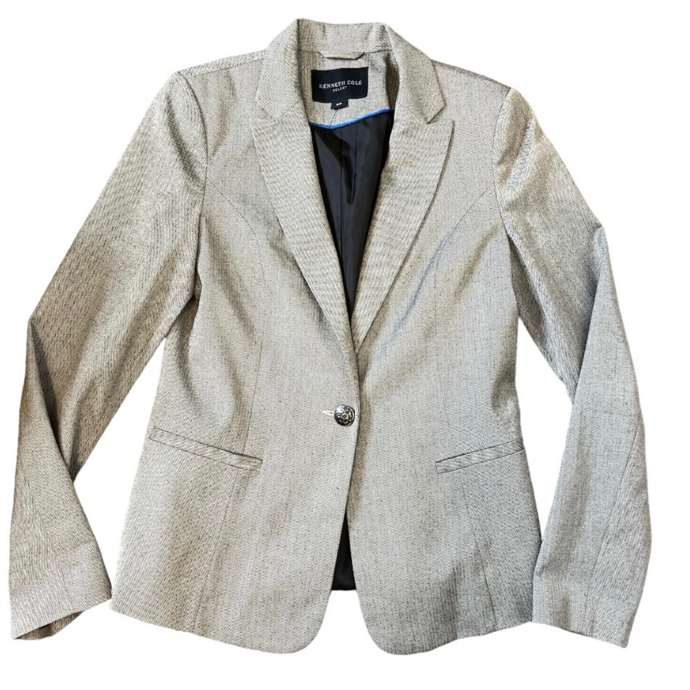 KENNETH COLE Herringbone Chevron One Button Grey Blazer Size M